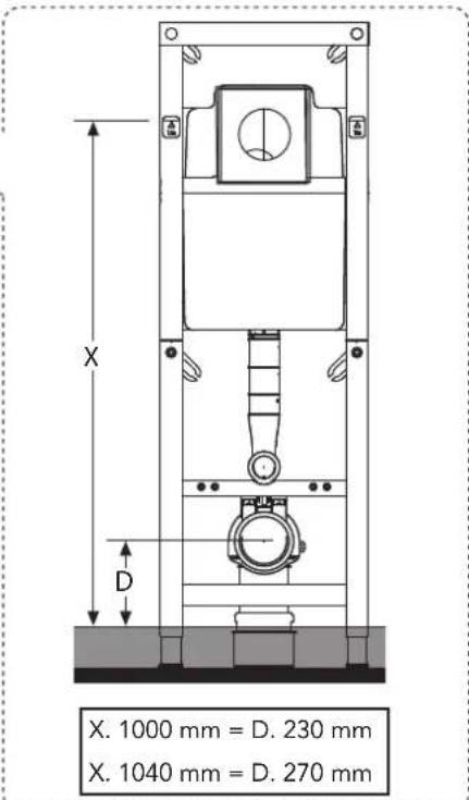 X D X. 1000 mm = D. 230 mm X. 1040 mm = D. 270 mm