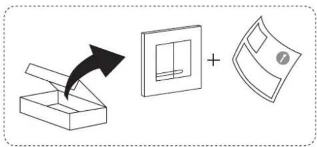 Diagram illustrating a folding process with an open box, a window, and a folded paper, showing directional arrow and plus sign.
