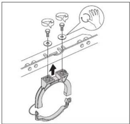 Diagram illustrating a hand contact mechanism with labeled components and directional arrows indicating movement or force.