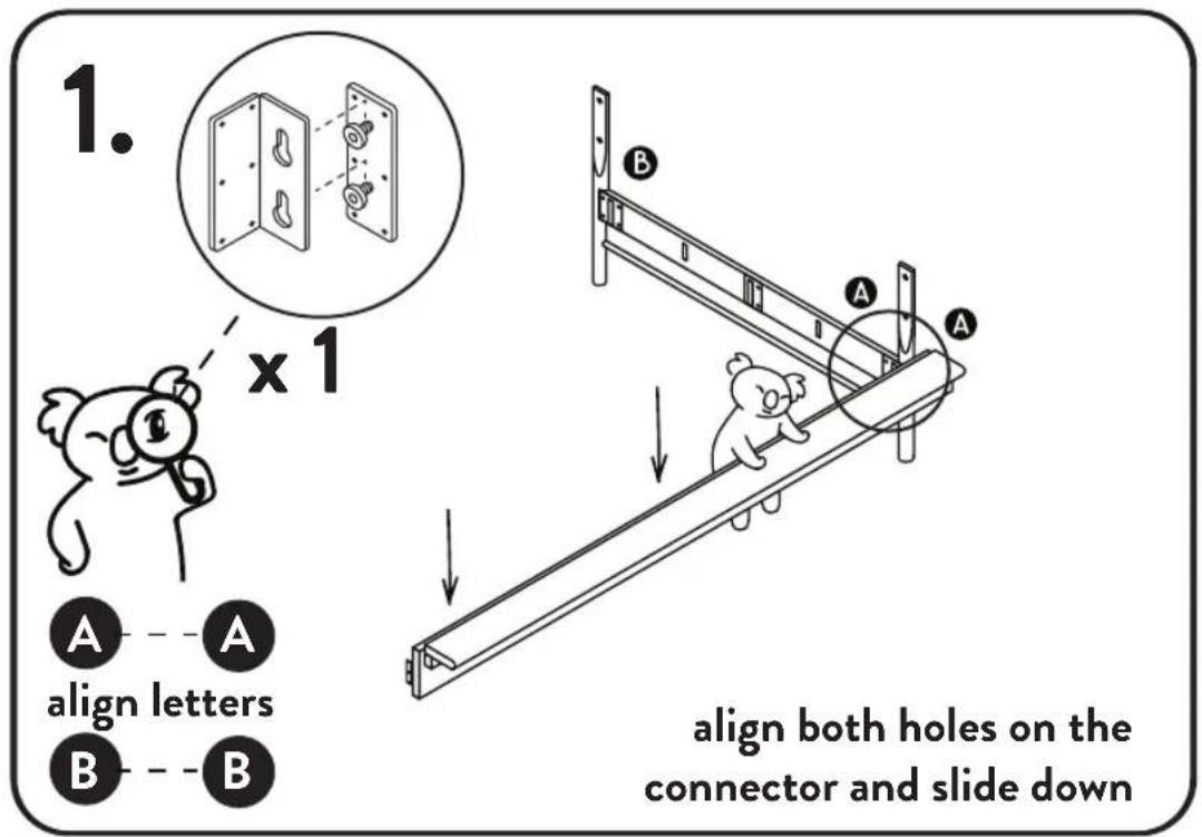 1. x 1 align letters align both holes on the connector and slide down