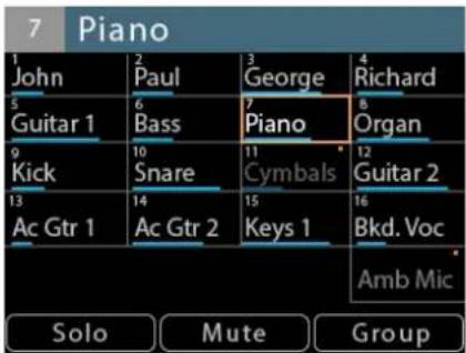 7 Piano 1 John 2 Paul 3 George 4 Richard 5 Guitar 1 6 Bass 7 Piano 8 Organ 9 Kick 10 Snare 11 Cymbals 12 Guitar 2 13 Ac Gtr 1 14 Ac Gtr 2 15 Keys 1 16 Bkd. Voc Amb Mic Solo Mute Group
