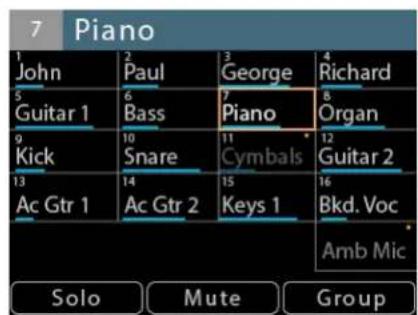 7 Piano 1 John 2 Paul 3 George 4 Richard 5 Guitar 1 6 Bass 7 Piano 8 Organ 9 Kick 10 Snare 11 Cymbals 12 Guitar 2 13 Ac Gtr 1 14 Ac Gtr 2 15 Keys 1 16 Bkd. Voc Amb Mic Solo Mute Group