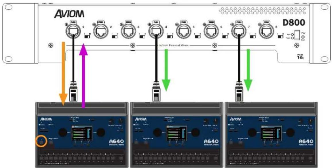 AVIOM D800 PRO 16r to/from Personal Mixers AVIOM A640 AVIOM A640 AVIOM A640