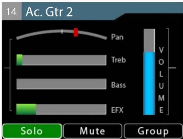 14 Ac. Gtr 2 Pan Treb Bass EFX V O L U M E Solo Mute Group