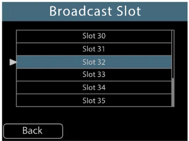 Broadcast Slot Slot 30 Slot 31 Slot 32 Slot 33 Slot 34 Slot 35 Back