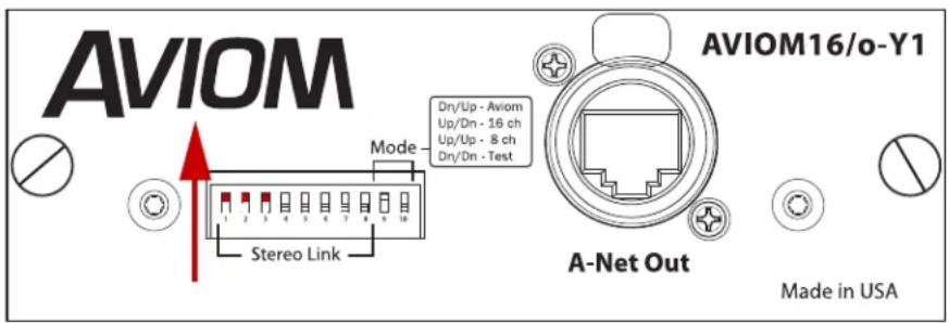 AVIOM Mode Dn/Up - Aviom Up/Dn - 16 ch Up/Up - 8 ch Dn/Dn - Test Stereo Link A-Net Out Made in USA AVIOM16/o-Y1