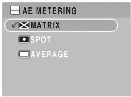 AE METERING ✓ MATRIX SPOT AVERAGE