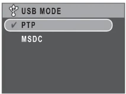 USB MODE ✓ PTP MSDC