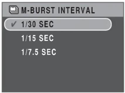 M-BURST INTERVAL ✓ 1/30 SEC 1/15 SEC 1/7.5 SEC