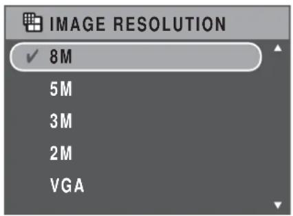 IMAGE RESOLUTION ✓ 8M 5M 3M 2M VGA