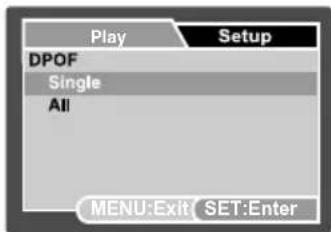 Play DPOF Single All Setup MENU:Exit SET:Enter
