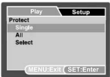 Play Setup Protect Single All Select MENU:Exit SET:Enter