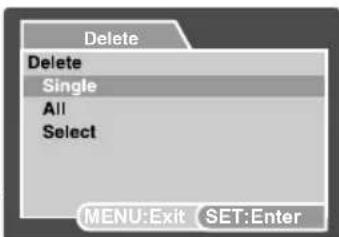 Delete Delete Single All Select MENU:Exit SET:Enter