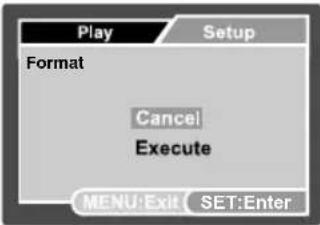 Play Format Cancel Execute MENU:Exit SET:Enter