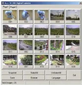 Accr DC380 Digital Camera Point | Image | 001 002 003 004 005 006 007 008 009 010 011 012 013 014 015 016 017 018 019 020 Snapshot Selectid UnSelectid Exit Save Remove Language Metal Images: 2.5
