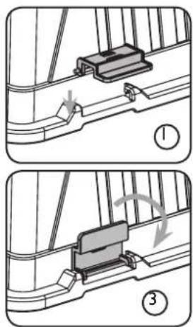 Technical diagram showing two mechanical assembly steps with labeled components and directional arrows indicating motion or movement.