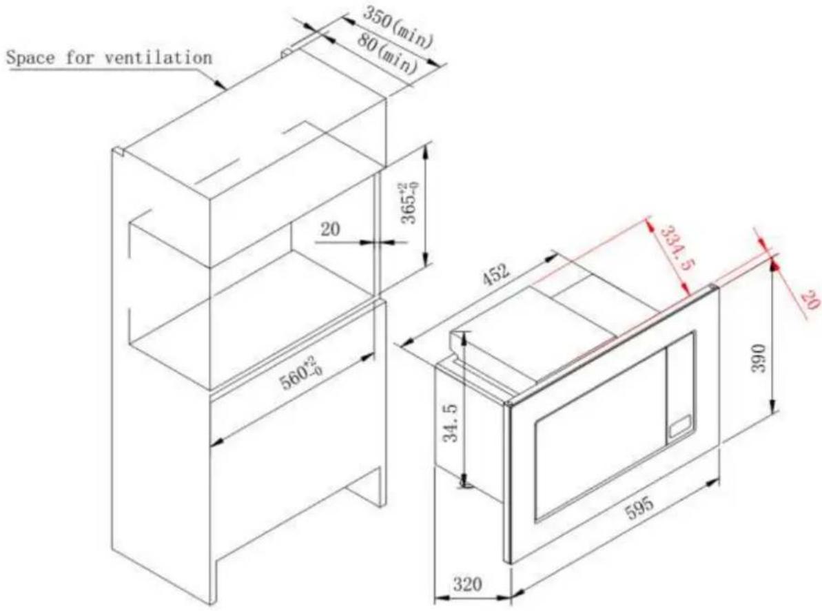 Space for ventilation 350(min) 80(min) 20 365°2 560°2 0 452 334.5 34.5 390 595 320 52