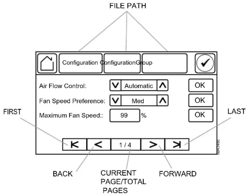 FILE PATH Configuration ConfigurationGroup Air Flow Control: ✓ Automatic ∧ Fan Speed Preference: ✓ Med ∧ Maximum Fan Speed:: 99 % BACK CURRENT FORWARD PAGE/TOTAL PAGES 2013/01/01
