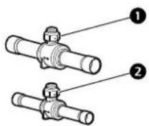 Technical diagram showing two pipe fitting configurations labeled ① and ②