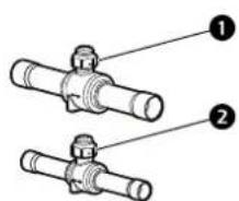 Technical diagram showing two mechanical pipe fittings with numbered labels 1 and 2