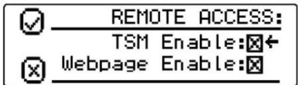 REMOTE ACCESS: TSM Enable:☒← Webpage Enable:☒