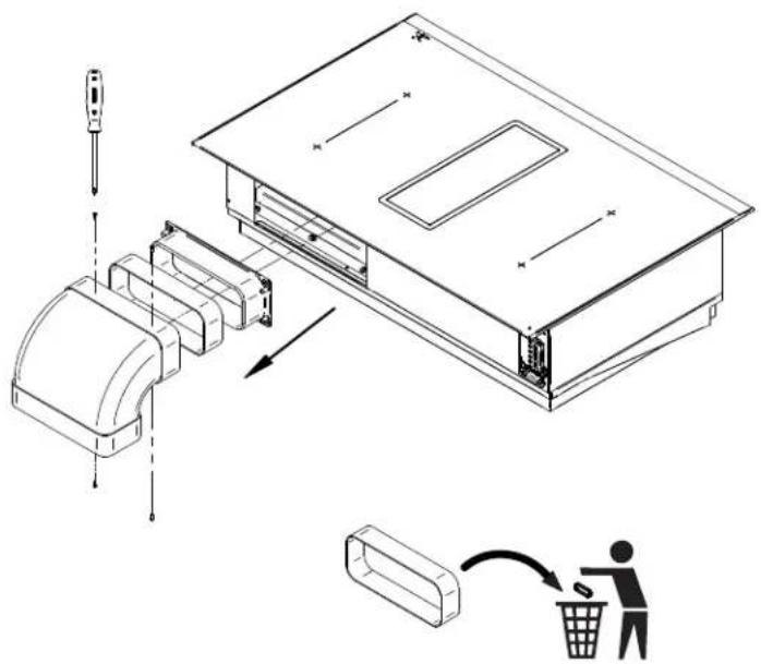 Technical diagram showing a device's internal structure and disposal process, with labeled components and directional arrows.