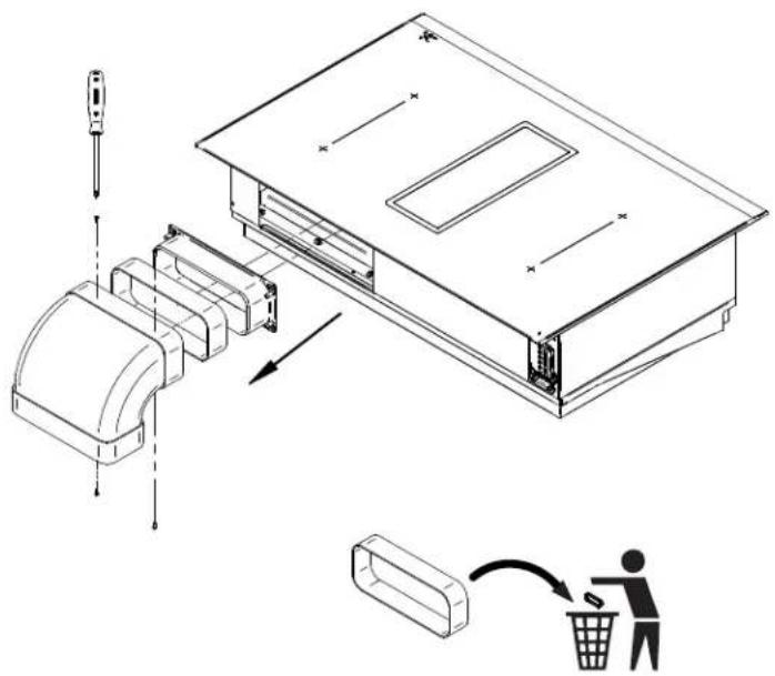 Technical diagram showing a device's internal structure and disposal process, with labeled components and directional arrows.