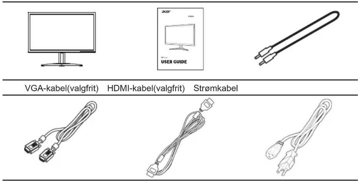 VGA-kabel(valgfrit) HDMI-kabel(valgfrit) Strømkabel