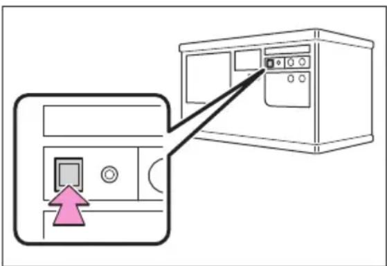 Diagram showing a device with a pink arrow pointing to a control panel, likely illustrating a system or process step.