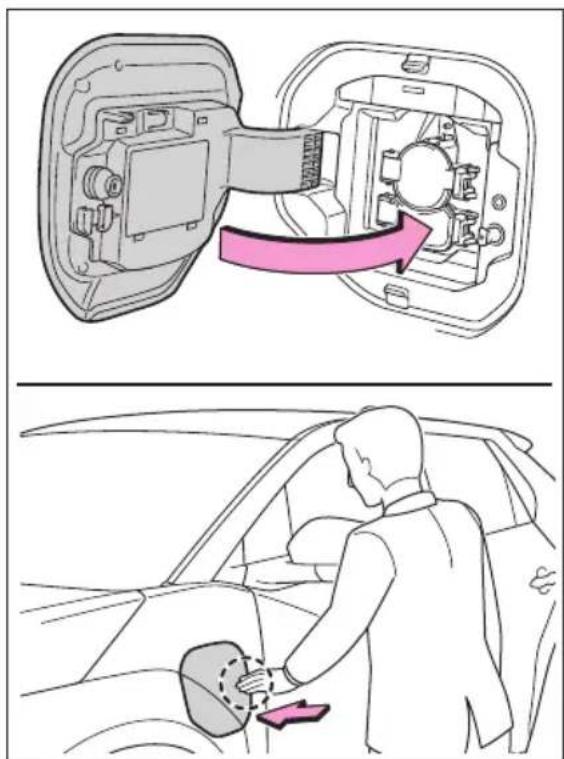 Diagram illustrating car door repair process with magnified view and close-up of person using a seatbelt.