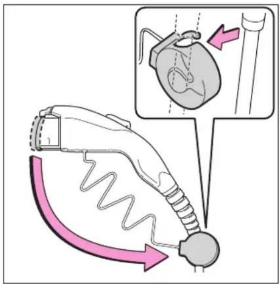 Medical illustration showing a catheter insertion procedure with labeled components and directional arrows indicating flow or movement.
