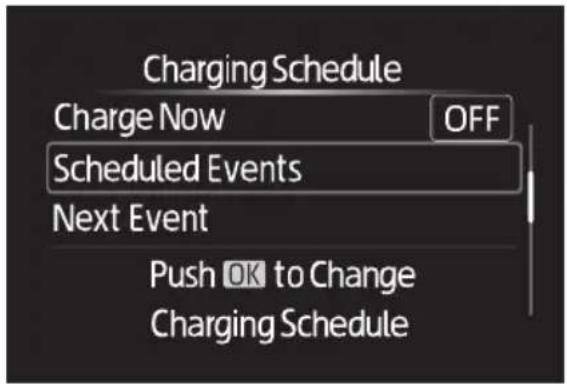 Charging Schedule Charge Now OFF Scheduled Events Next Event Push OK to Change Charging Schedule