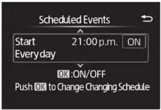 Scheduled Events Start 21:00 p.m. ON Everyday OK :ON/OFF Push OK to Change Changing Schedule