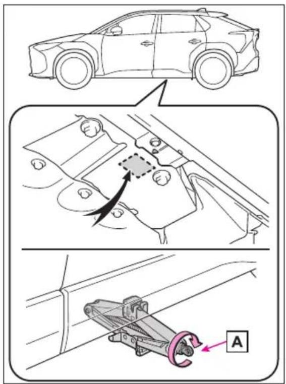 Diagram illustrating car safety instructions with labeled components and a highlighted lever mechanism