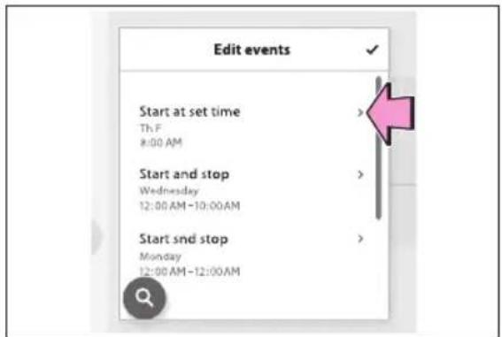 Edit events Start at set time Th.F 8:00 AM Start and stop Wednesday 12:00 AM - 10:00 AM Start snd stop Monday 12:00 AM - 12:00 AM