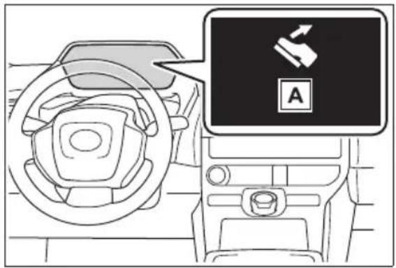 Diagram showing car steering wheel and dashboard with a belt switch labeled 'A' pointing to the side panel.