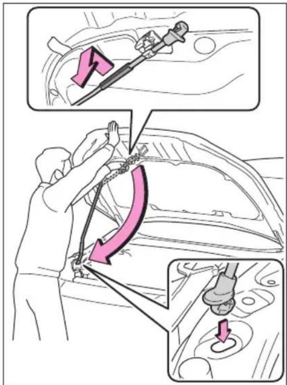 Diagram illustrating car safety instructions with labeled diagrams and arrows indicating movement or repair steps