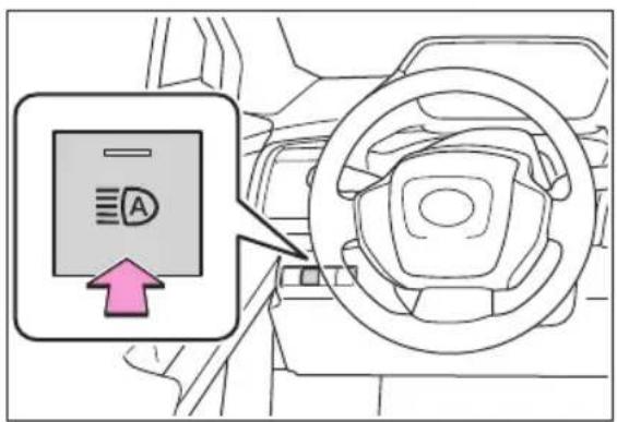Diagram showing a car interior with a traffic sign labeled 'A' and an arrow pointing to it, indicating a directional or system change.