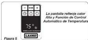 La pantalla reflejea calor Alto y Función de Control Automático de Temperatura 75° LASKO Figura 5