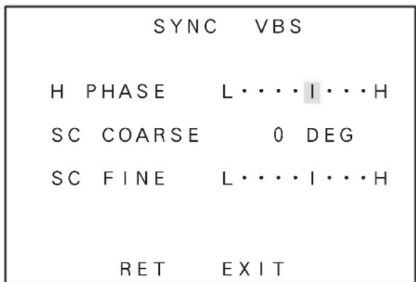 SYNC VBS H PHASE L···I···H SC COARSE 0 DEG SC FINE L···I···H RET EXIT