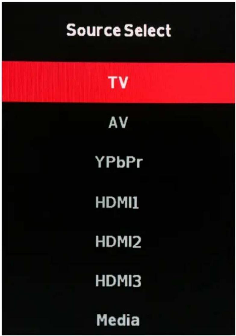 Source Select TV AV YPbPr HDMI1 HDMI2 HDMI3 Media