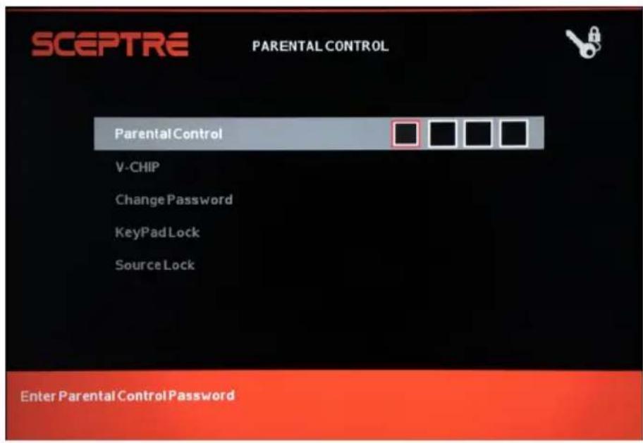 SCEPTRE PARENTAL CONTROL ParentalControl V-CHIP Change Password KeyPad Lock Source Lock Enter Parental Control Password
