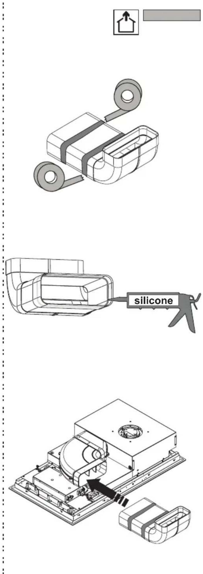 Technical diagram illustrating three stages of a mechanical assembly: wire winding, silicone tool insertion, and final assembly with highlighted components.