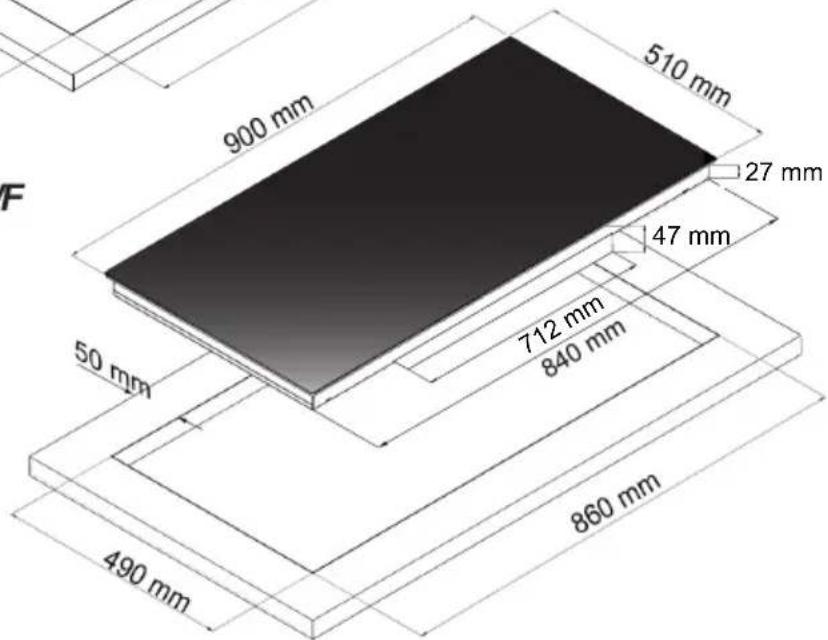 F 900 mm 510 mm 27 mm 47 mm 712 mm 840 mm 50 mm 860 mm 490 mm
