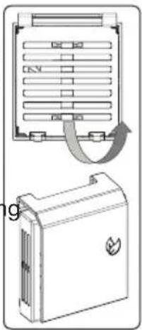 Diagram showing a device with labeled ports and a directional arrow indicating rotation or movement.