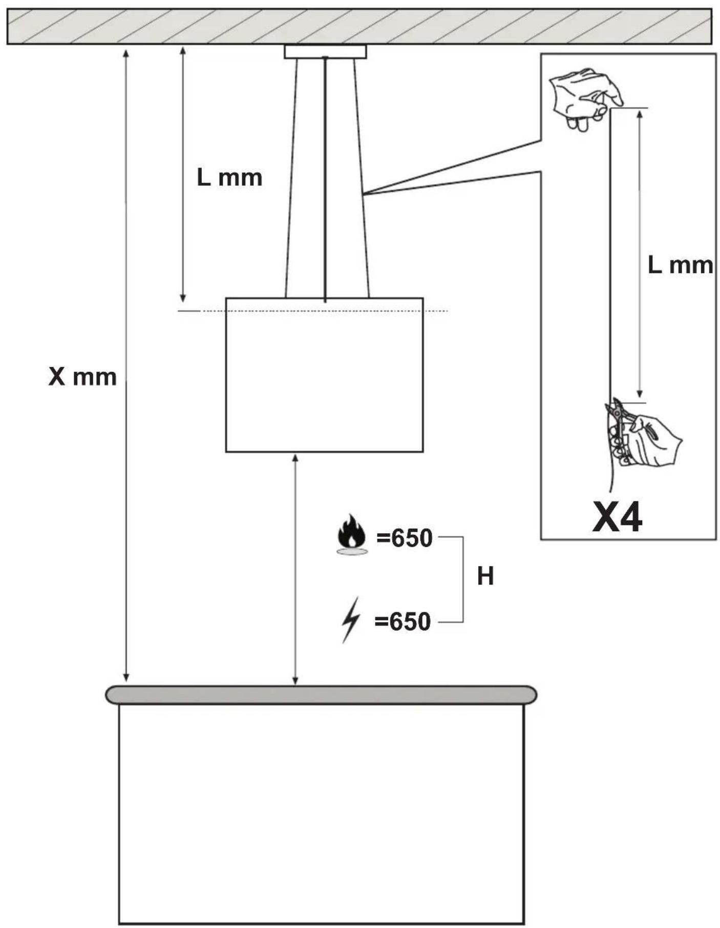 L mm X mm L mm X4 =650 H =650