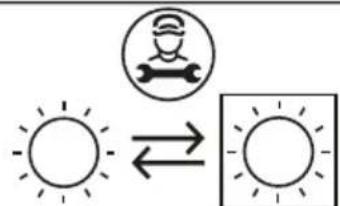 Weather icon showing sun and gear symbol with directional arrow, likely indicating solar or wind conditions