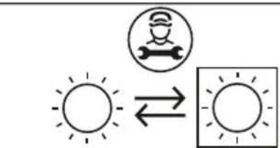 Weather icon and sun symbol showing worker silhouette, directional arrow, and blank weather box