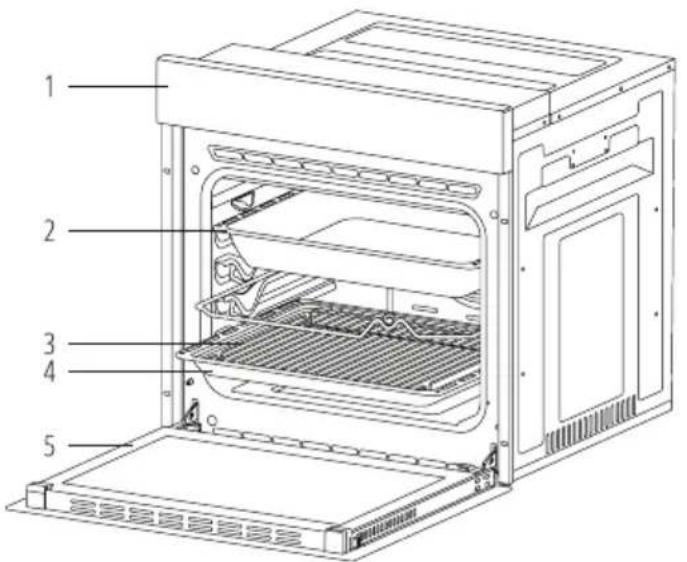 Technical diagram of an oven with numbered components for identification