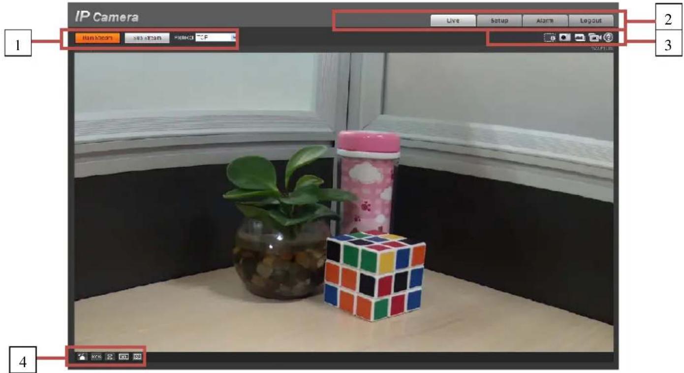 IP Camera Live Setup Alarm Logout 1 Main Steam 500 x 500 500x TCP 2 3 4